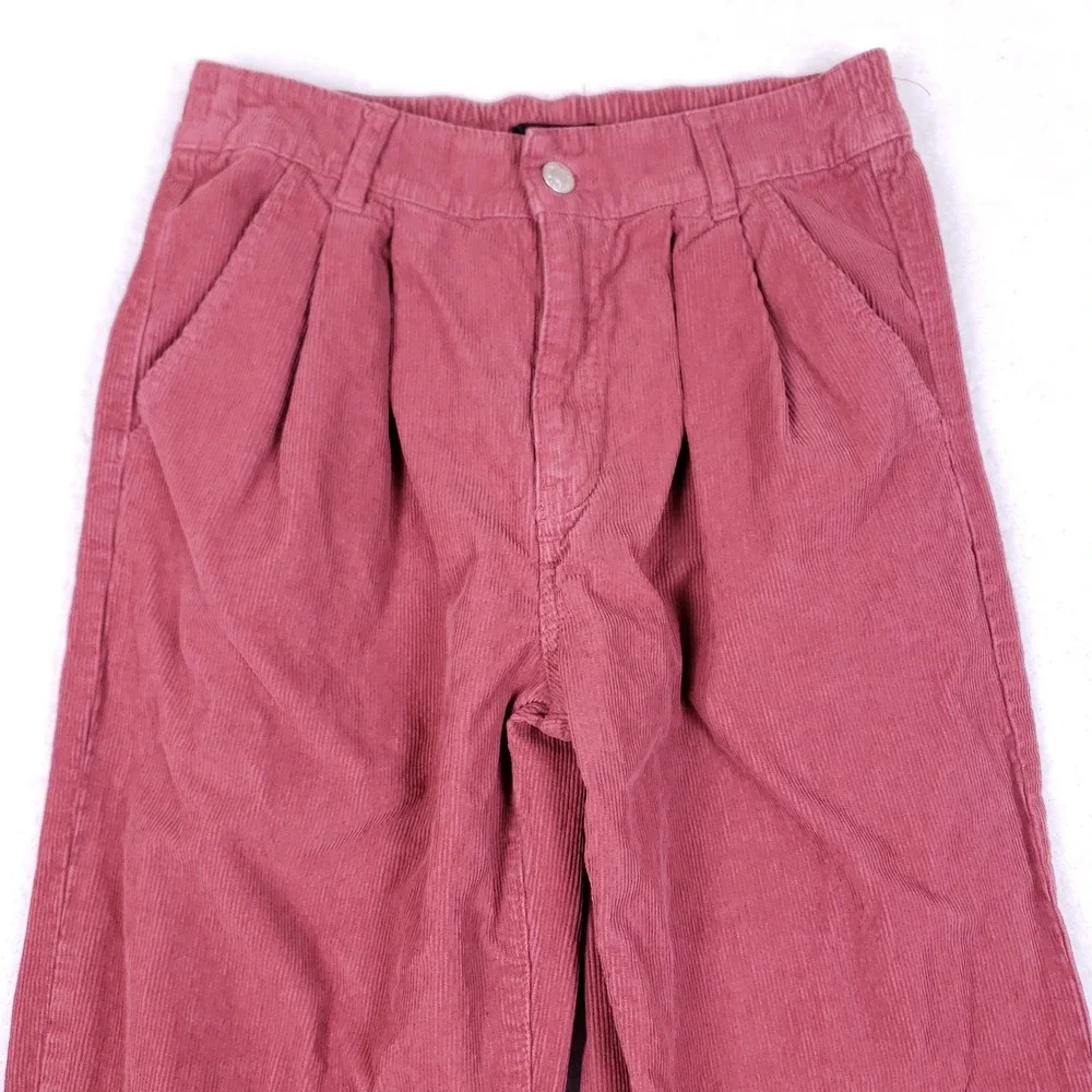 Forever 21 Corduroy Pants Pleated Straight Leg Medium Pink Coastal - Picture 2 of 10